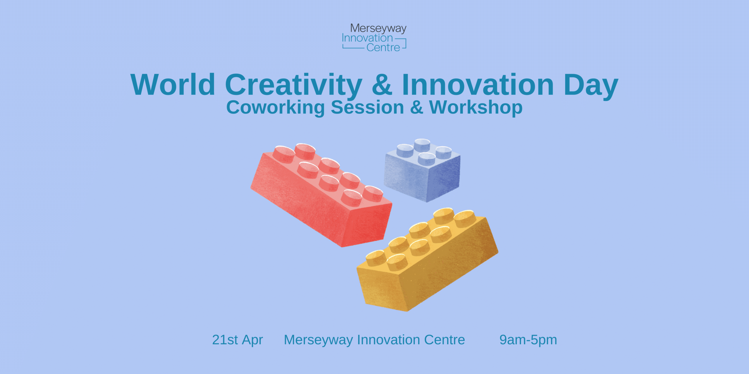Title: World Innovation Day: 'Coworking Day and Lunch & Learn' with 3 lego bricks below it